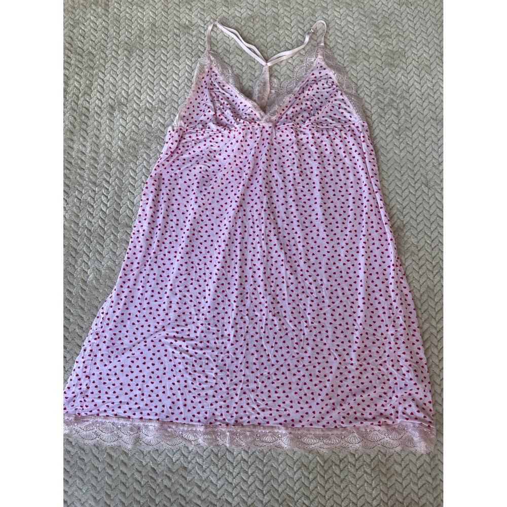 Lascana Pink Heart Print Lace Trim Nightgown Sleep Dress Size 12/14